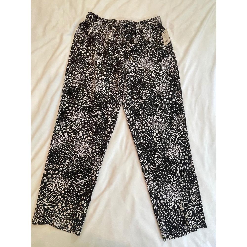 Joie Ceylon B Animal Print Pants Caviar Black White Mixed Leopard Zebra Medium